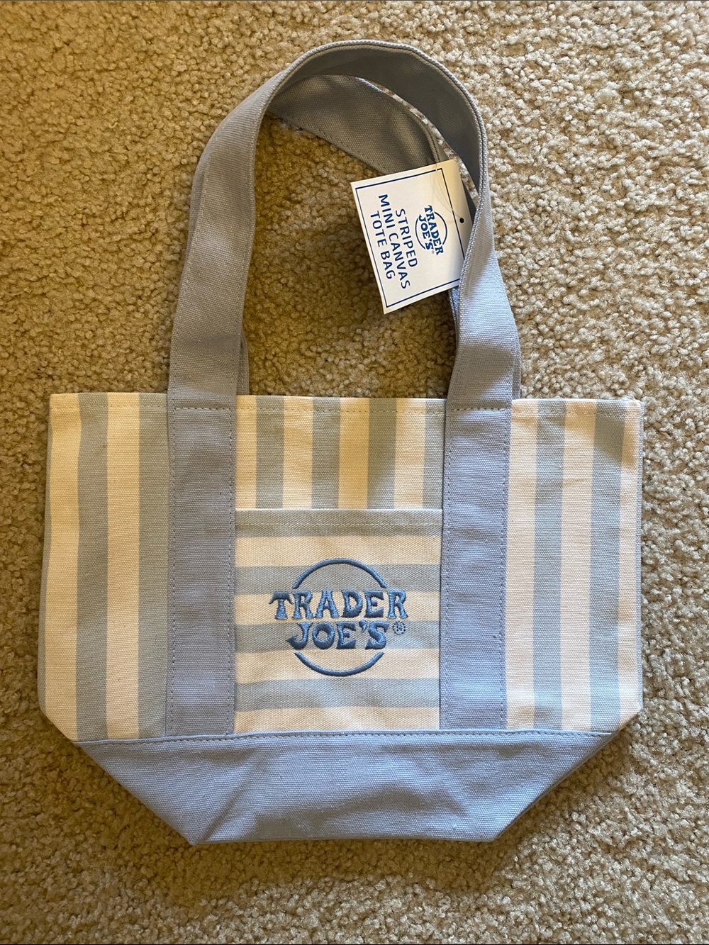 Trader Joe's Blue & Cream Striped Canvas Tote - Picture 2 of 2
